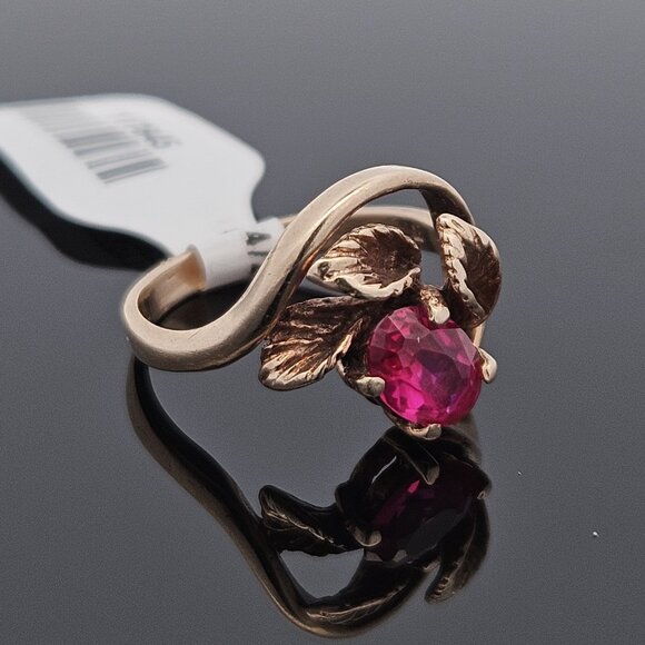 10K Yellow Gold Nested Oval Ruby Leaf Nest Cocktail Ring 3.2 Grams Size 5.25 - Picture 15 of 15